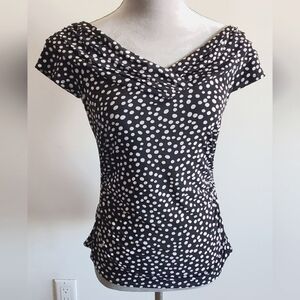 WHBM B&W Dots Wrap Off-Shoulders Top